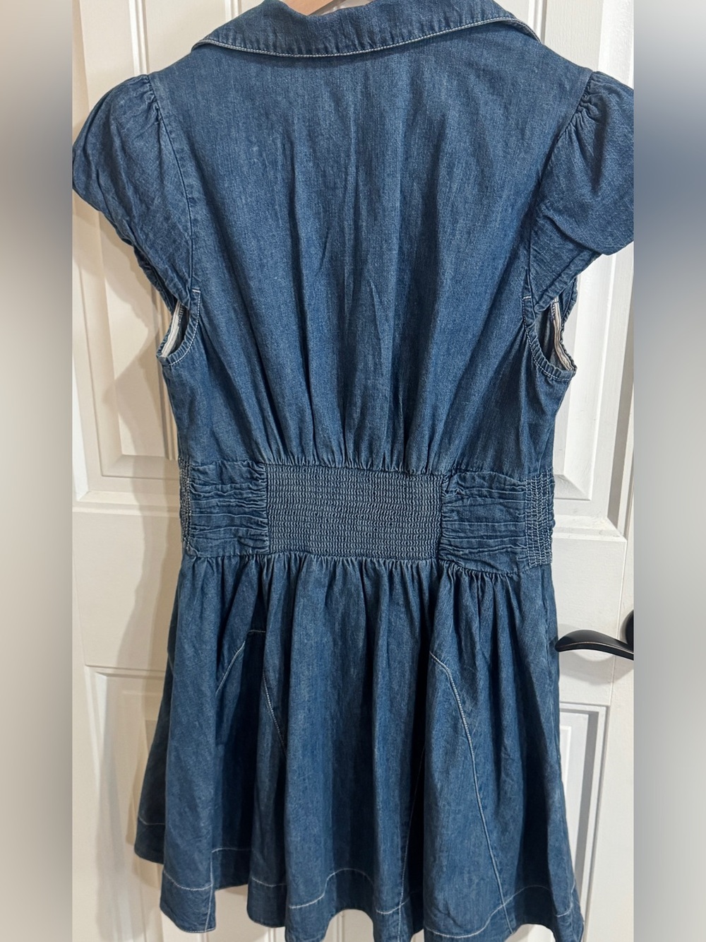 Free People Chester Denim Mini Dress Smocked Waist Small $128 - Picture 13 of 16